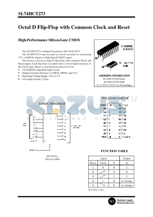 SL74HCT273N datasheet - Octal D Flip-Flop with Common Clock and Reset(High-Performance Silicon-Gate CMOS)