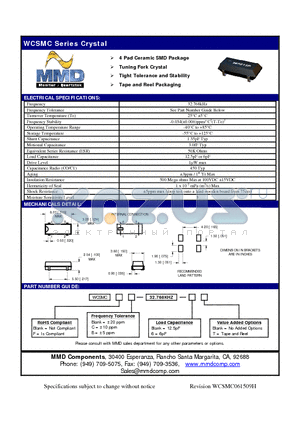 WCSMC-32.768KHZ-T datasheet - 4 Pad Ceramic SMD Package