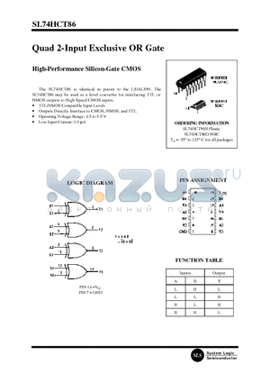 SL74HCT86 datasheet - Quad 2-Input Exclusive OR Gate(High-Performance Silicon-Gate CMOS)