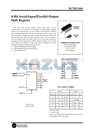 SL74LS164 datasheet - 8-Bit Serial-Input/Parallel-Output Shift Register