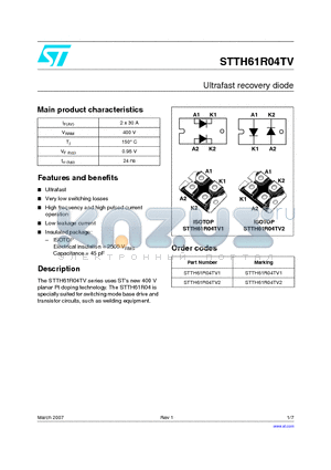 STTH61R04TV2 datasheet - Ultrafast recovery diode