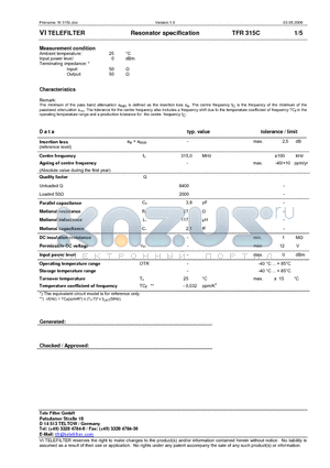 TFR315C datasheet - Resonator specification