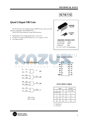 SL74LV32D datasheet - Quad 2-Input OR Gate