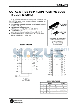 SL74LV374D datasheet - OCTAL D-TIME FLIP-FLOP; POSITIVE EDGETRIGGER (3-StatE)