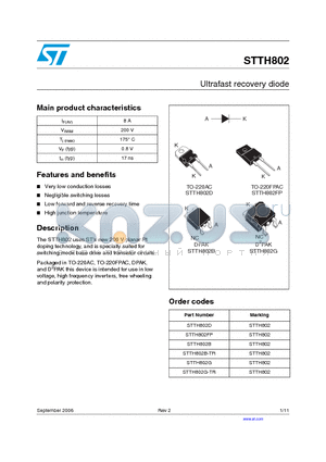 STTH802B-TR datasheet - Ultrafast recovery diode