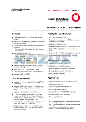 TFRA08C13-DB datasheet - TFRA08C13 OCTAL T1/E1 Framer