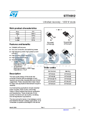 STTH812 datasheet - Ultrafast recovery - 1200 V diode