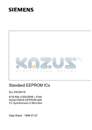 SLA24C08-D datasheet - 8/16 Kbit 1024/2048 x 8 bit Serial CMOS EEPROMs, I2C Synchronous 2-Wire Bus