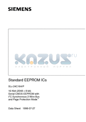 SLA24C164-S/P datasheet - 16 Kbit 2048 x 8 bit Serial CMOS EEPROMs, I2C Synchronous 2-Wire Bus, Page Protection Mode