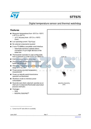 STTS75M2E datasheet - Digital temperature sensor and thermal watchdog