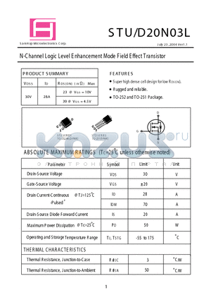 STU20N03L datasheet - N-Channel Logic Level E nhancement Mode F ield E ffect Transistor