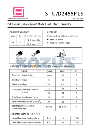 STU2455PLS datasheet - P-Channel E nhancement Mode Field Effect Transistor