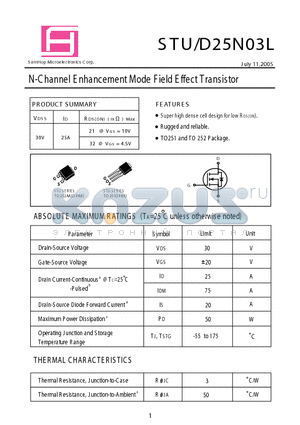STU25N03L datasheet - N-Channel E nhancement Mode Field Effect Transistor