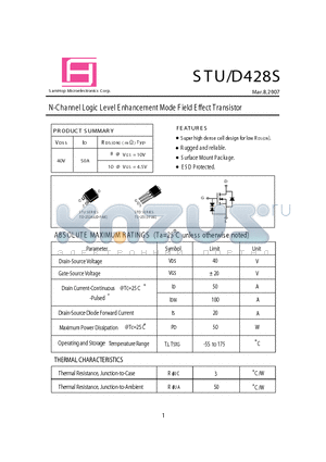 STU428S datasheet - N-Channel Logic Level E nhancement Mode F ield E ffect Transistor
