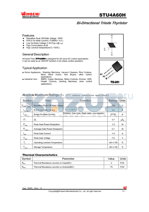 STU4A60H datasheet - Bi-Directional Triode Thyristor