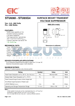 STU6013 datasheet - SURFACE MOUNT TRANSIENT VOLTAGE SUPPRESSOR