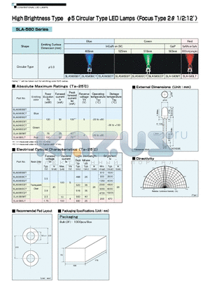 SLA580EBT datasheet - High Brightness Type 5 Circular Type LED Lamps <Focus Type 2 1/2:12>