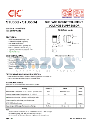 STU65B0 datasheet - SURFACE MOUNT TRANSIENT VOLTAGE SUPPRESSOR