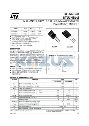 STU7NB90I datasheet - N-CHANNEL 900V - 1.1 ohm - 7.3 A Max220/Max220I PowerMesh MOSFET