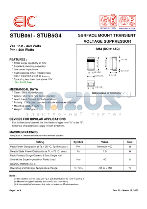 STUB011 datasheet - SURFACE MOUNT TRANSIENT VOLTAGE SUPPRESSOR