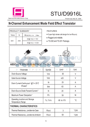 STU9916L datasheet - N-Channel Enhancement Mode Field Effect Transistor