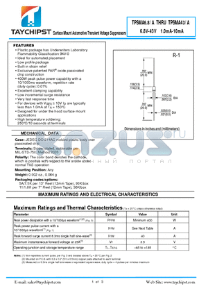 TPSMA43 datasheet - Surface Mount Automotive Transient Voltage Suppressors
