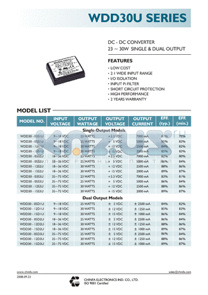 WDD30-05D2U datasheet - DC - DC CONVERTER 23 ~ 30W SINGLE & DUAL OUTPUT