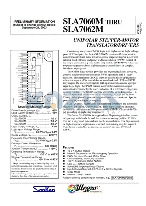 SLA7062M datasheet - UNIPOLAR STEPPER-MOTOR TRANSLATOR/DRIVERS