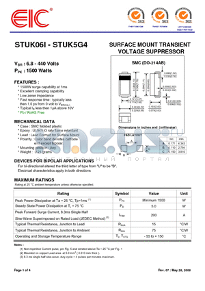 STUK047 datasheet - SURFACE MOUNT TRANSIENT VOLTAGE SUPPRESSOR