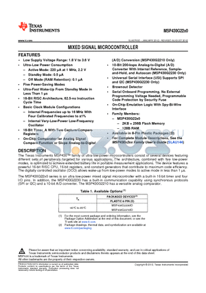 SLAS753B datasheet - MIXED SIGNAL MICROCONTROLLER