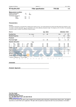 TFS332 datasheet - Filter specification