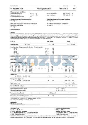 TFS341A datasheet - Filter specification