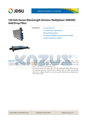 WDM-1AD125624 datasheet - 100 GHz Dense Wavelength Division Multiplexer (DWDM) Add/Drop Filter