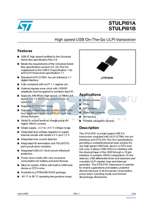 STULPI01A datasheet - High speed USB On-The-Go ULPI transceiver