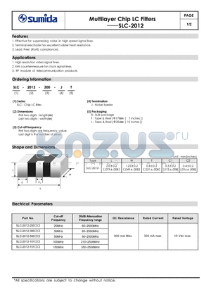 SLC-2012-250 datasheet - Multilayer Chip LC Filters