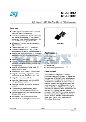 STULPI01A_08 datasheet - High speed USB On-The-Go ULPI transceiver