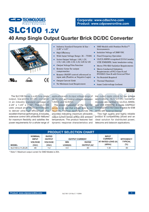 SLC100-1 datasheet - 40 Amp SINGLE OUTPUT QUARTER BRICK DC / DC CONVERTER