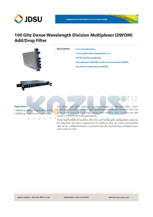 WDM-1AD825621 datasheet - 100 GHz Dense Wavelength Division Multiplexer (DWDM) Add/Drop Filter