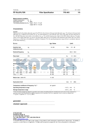 TFS403 datasheet - Filter Specification