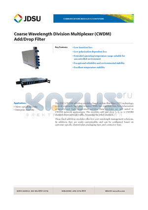 WDM-CAD01010 datasheet - Coarse Wavelength Division Multiplexer (CWDM) Add/Drop Filter