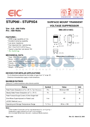 STUP5D0 datasheet - SURFACE MOUNT TRANSIENT VOLTAGE SUPPRESSOR