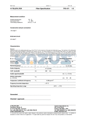 TFS471 datasheet - Filter Specification