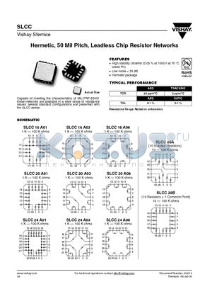 SLCC16A01KB datasheet - Hermetic, 50 Mil Pitch, Leadless Chip Resistor Networks