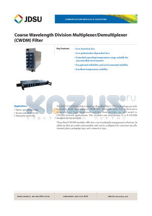WDM-CAD04000 datasheet - Coarse Wavelength Division Multiplexer/Demultiplexer (CWDM) Filter