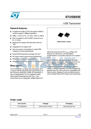 STUSB03EQR datasheet - USB Transceiver