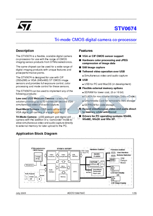 STV-674/100T-E01 datasheet - Tri-mode CMOS digital camera co-processor