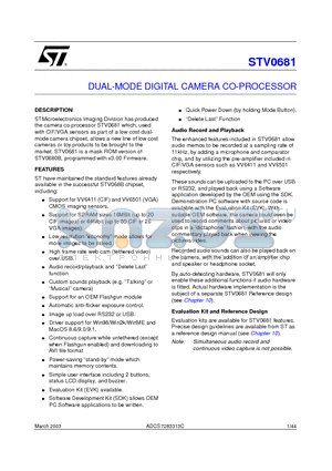 STV-6411C-D01 datasheet - DUAL-MODE DIGITAL CAMERA CO-PROCESSOR