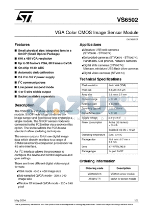 STV-676-E01 datasheet - VGA Color CMOS Image Sensor Module