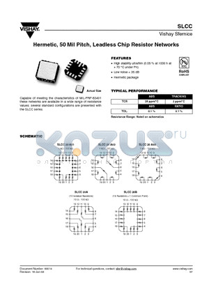 SLCC20A-10RBT0005 datasheet - Hermetic, 50 Mil Pitch, Leadless Chip Resistor Networks