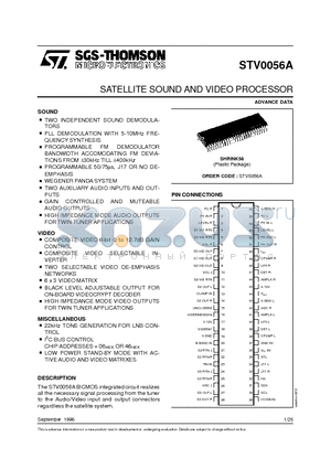 STV0056A datasheet - SATELLITE SOUND AND VIDEO PROCESSORS